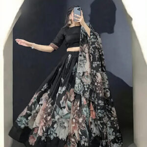 “Black Bloom Floral Lehenga Set – Premium Designer Edition”