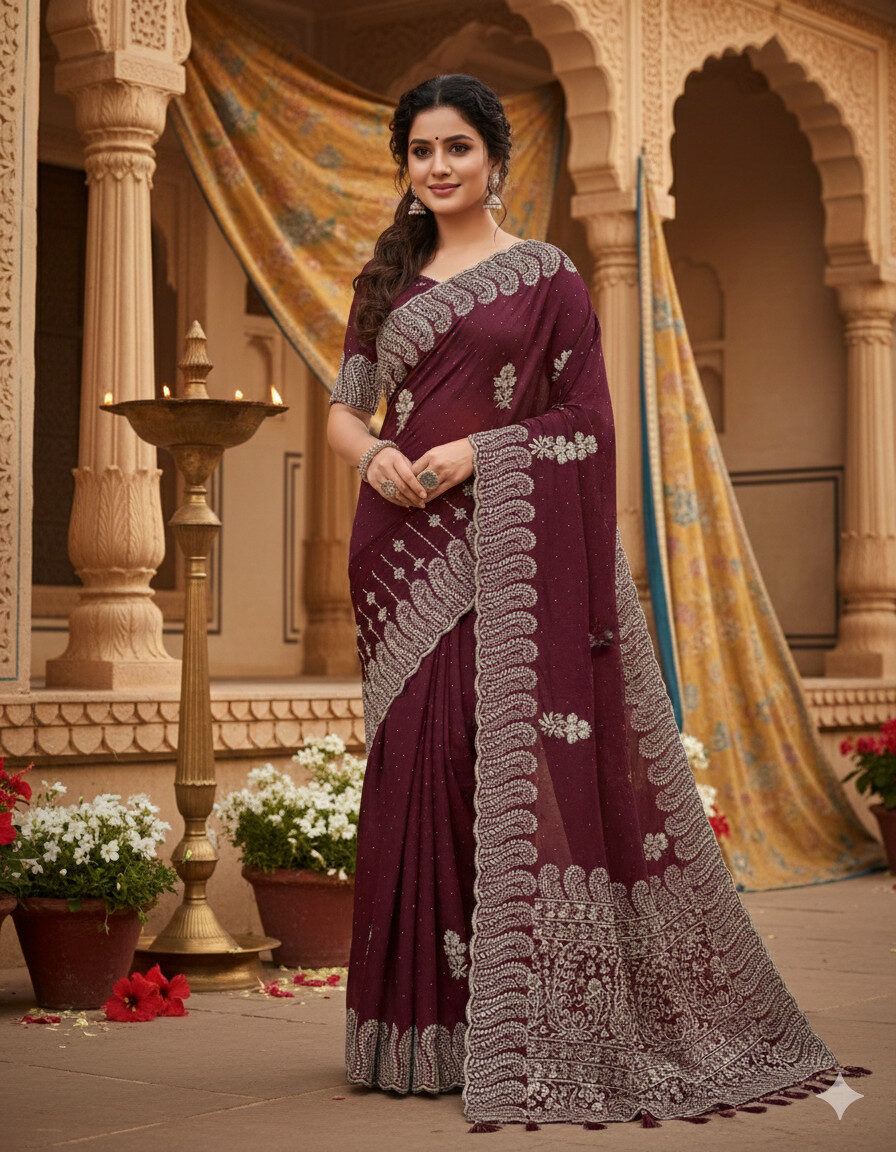 Royal Maroon Heritage Saree - Image 2