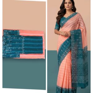 Peach Teal Fusion Saree