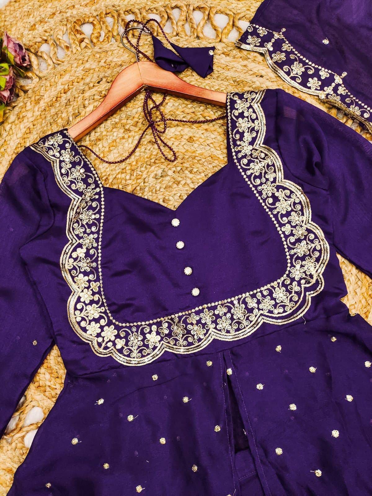 Royal Purple Embroidered Anarkali Suit with Matching Dupatta