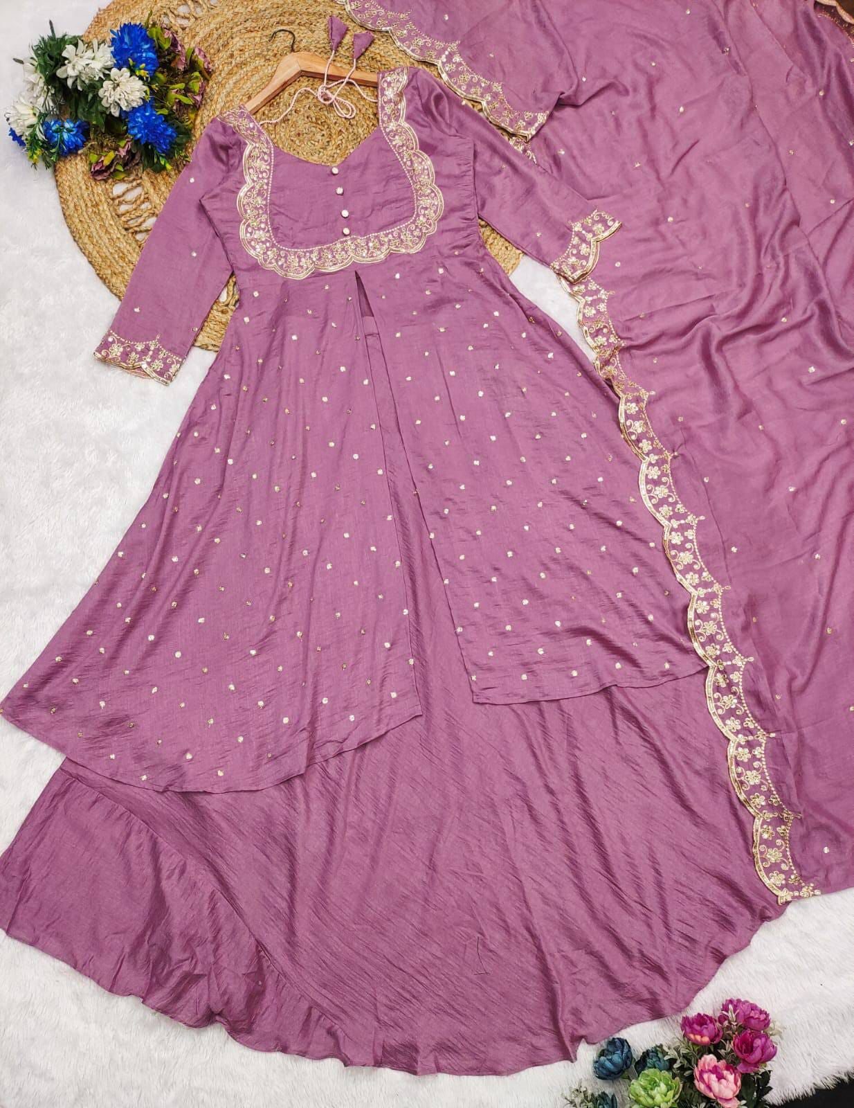 Blush Mauve Designer Anarkali Suit with Elegant Dupatta