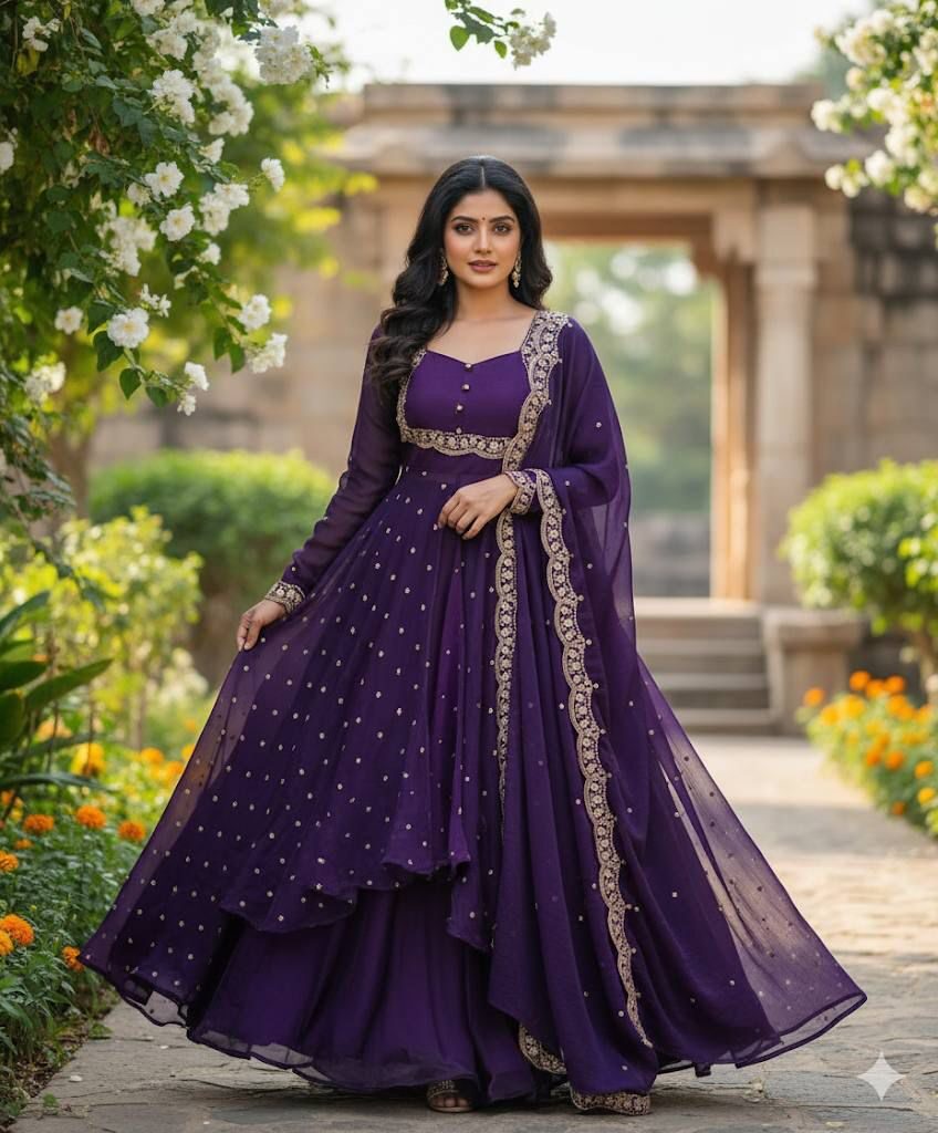 Royal Purple Embroidered Anarkali Suit with Matching Dupatta - Image 4