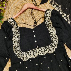 Midnight Elegance Black Anarkali Suit Set with Embroidered Dupatta