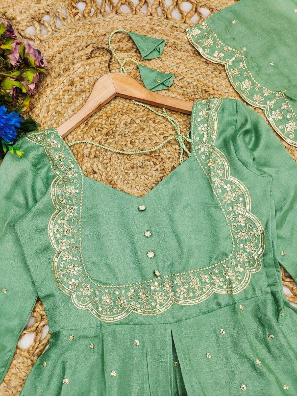 Mint Green Floral Embroidered Anarkali Suit with Dupatta