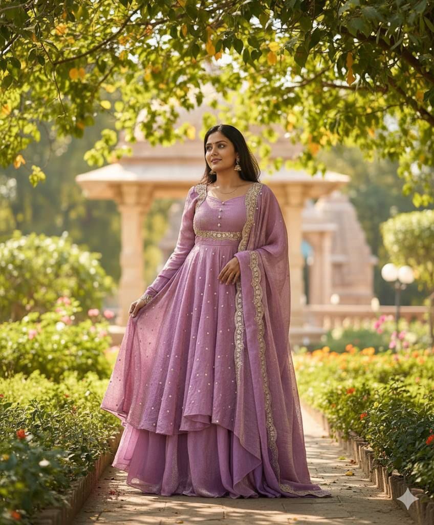 Blush Mauve Designer Anarkali Suit with Elegant Dupatta - Image 2