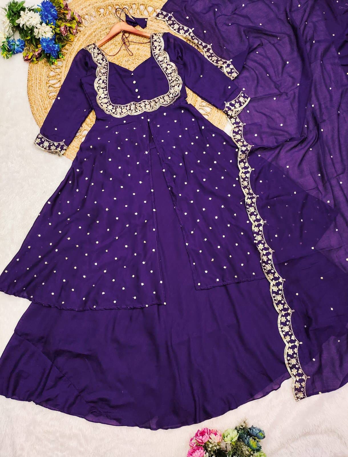 Royal Purple Embroidered Anarkali Suit with Matching Dupatta - Image 2